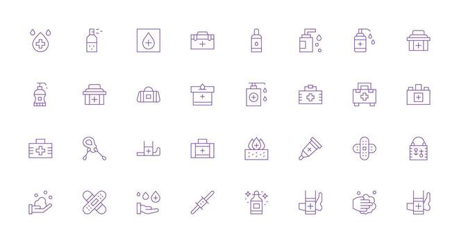 32 íconos para antiséptico en Delgado línea formato de múltiples fines icono conjunto vector