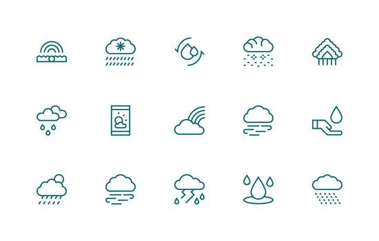 Rain Visual Pack containing 15 Regular Line Icons Fully Editable Icon Set for Web vector