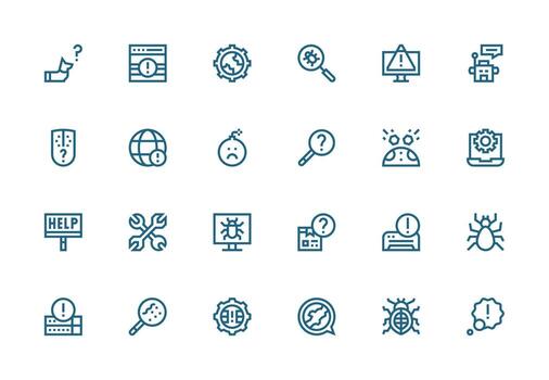 Troubleshooting Icon Collection with 24 Thick Line Line Designs Multi-Purpose Icon Set vector