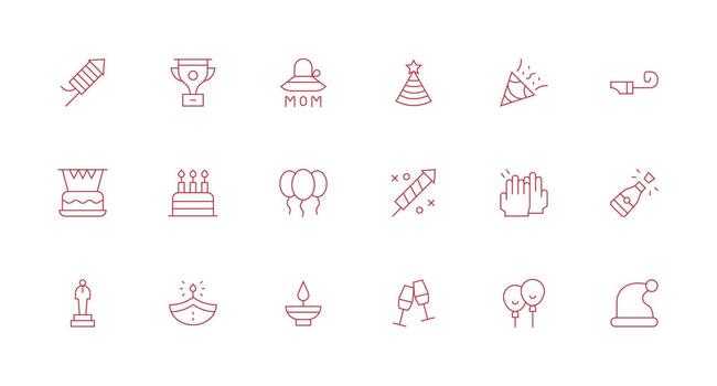 Celebration Icon Set with 18 Minimal Line Icons Neatly Designed Icons for Web Platforms vector