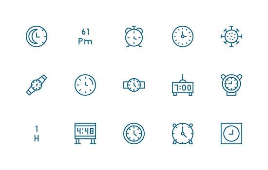 15 Icons for Hour in Regular Line Format Professional Icon Set vector