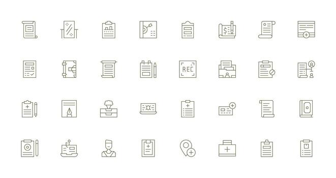 Record Icon Set with 32 Thin Line Graphics Simplified Icon Pack for Visual Tools vector