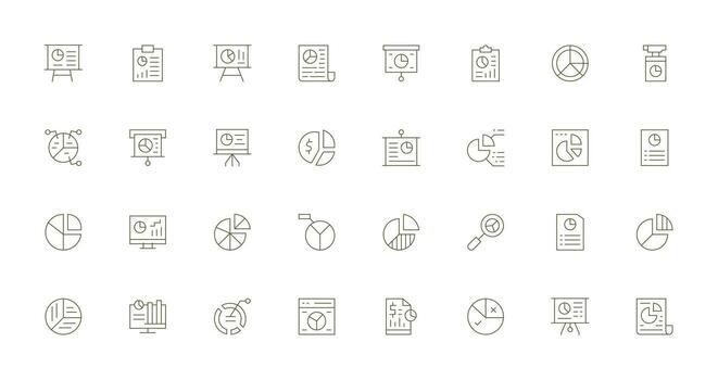 Pie Chart Icon Collection with 32 Thin Line Designs Basic Icon Series vector