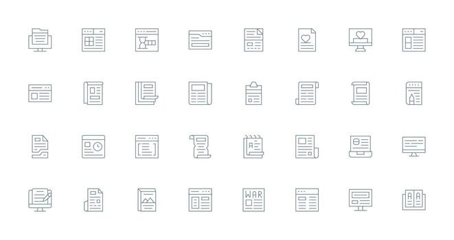 32 Delgado línea íconos para artículo gráficos completar icono haz para web diseño vector