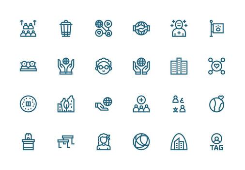 Community Icon Set with 24 Thick Line Line Graphics Well-Structured Icons for Creative Use vector