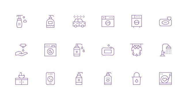 Wash Design Icons featuring 18 in Minimal Line Style Minimal Icon Set for Interface Projects vector