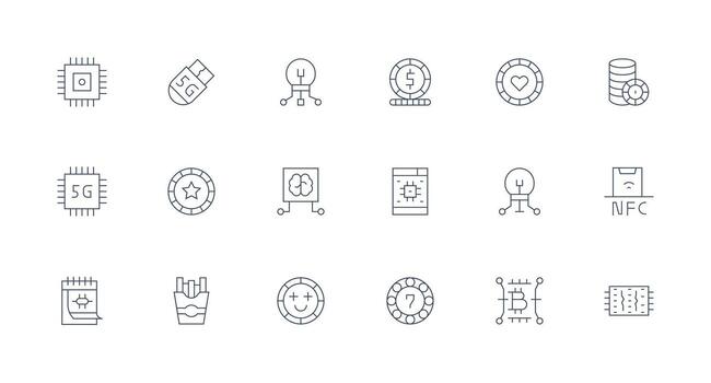 18 Minimal Line Icons for Chip Graphics High-Resolution Icons for Any Platform vector