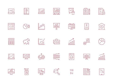 Statistics Icon Set with 35 Light Line Graphics Theme-Based Icon Pack vector