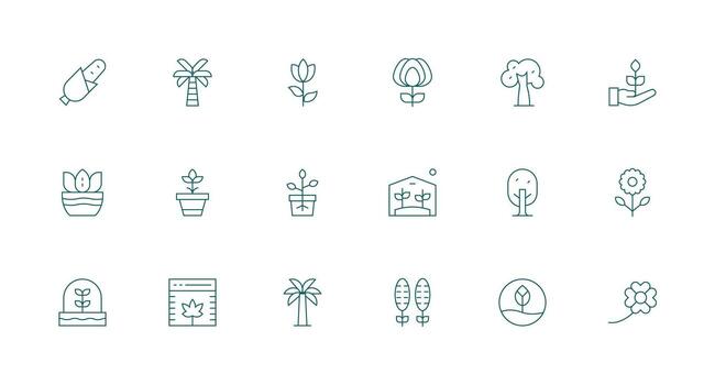 18 Minimal Line Designs for Botany Icons Icon Set for Web vector