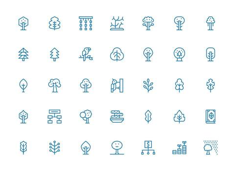 Tree Icon Collection with 35 Regular Clean Line Designs Interface Icon Collection vector