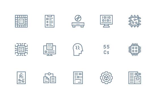 Regular Line Style Data Processing Icons with 15 Vectors Flat Icon Set