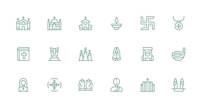 Religious Icon Visual Pack containing 18 Minimal Line Icons Complete Icon Bundle for Web Design vector