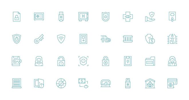 Protected Design Icons featuring 32 in Thin Line Style Functional Icon Series vector