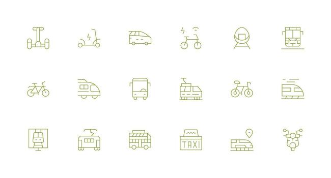 Commuter Set with 18 Minimal Line Icons Icon Set for Apps vector