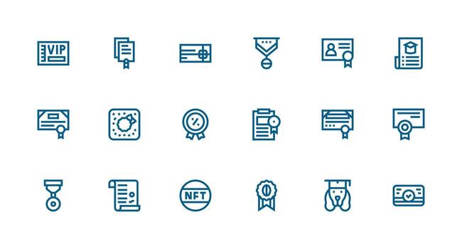 Certificate including 18 Strong Stroke Line Illustrations Flexible Icon System for Web Interfaces vector