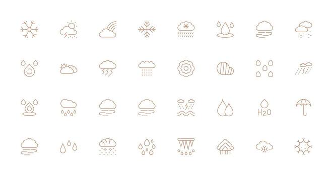 32 Icons for Precipitation in Thin Line Format Responsive Icon Set for Flexible Layouts vector