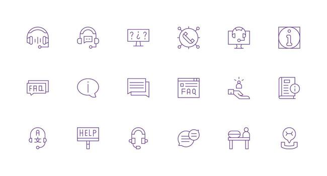 Support Center Design Icons featuring 18 in Minimal Line Style Pixel Perfect Icons for Modern Apps vector