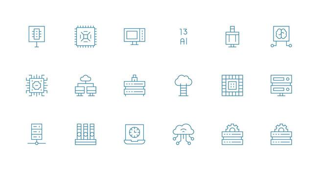 Computing Set with 18 Minimal Line Icons Organized Glyph Icons for Fast Design vector