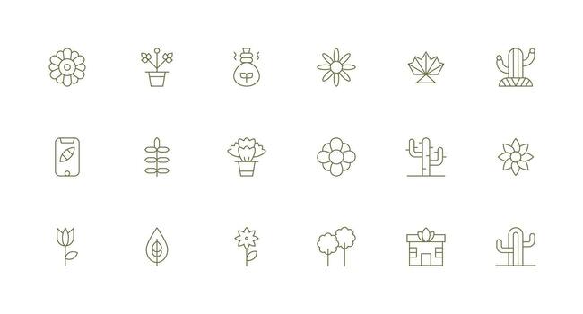 Botanical Design Icons featuring 18 in Minimal Line Style Quick Access Icons for UI Development vector