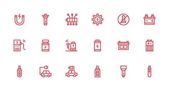 18 Icons for Battery in Strong Stroke Line Format Multi-Purpose Icon Set vector