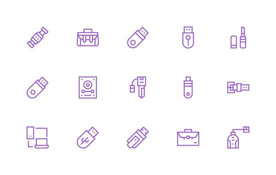 15 Regular Line Icons for Portable Storage Graphics App Icon Pack vector