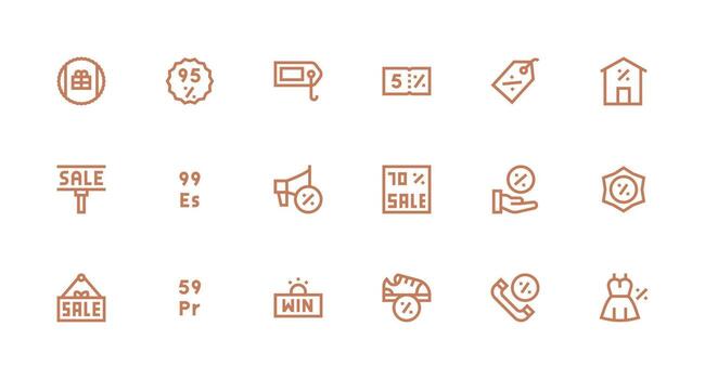 Discount Design Icons featuring 18 in Strong Stroke Line Style Neatly Designed Icons for Web Platforms vector