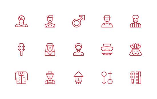 Man including 15 Regular Line Illustrations Functional Icon Series vector