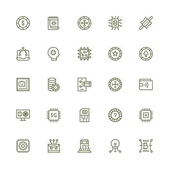 Chip Icon Set with 25 Medium Stroke Outline Graphics UI Icon Set vector