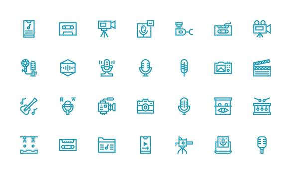 Bold Line Icons from Recording Set with 28 Vectors Clear and Concise Icon Set Collection