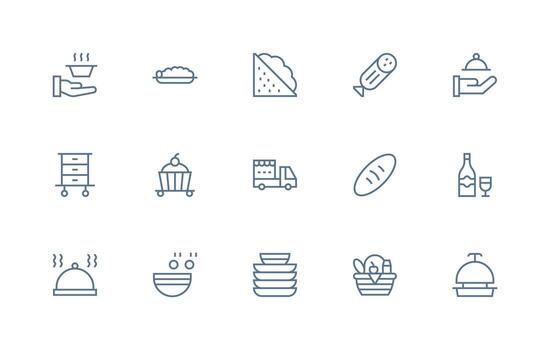 abastecimiento icono colección con 15 regular línea diseños completar icono conjunto para móvil aplicaciones vector