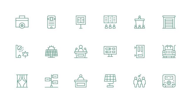 18 íconos para panel en mínimo línea formato sensible icono conjunto para flexible diseños vector