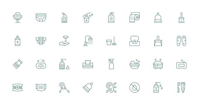 Hygiene Visual Pack containing 32 Thin Line Icons Core Icon Collection for Daily Tasks vector