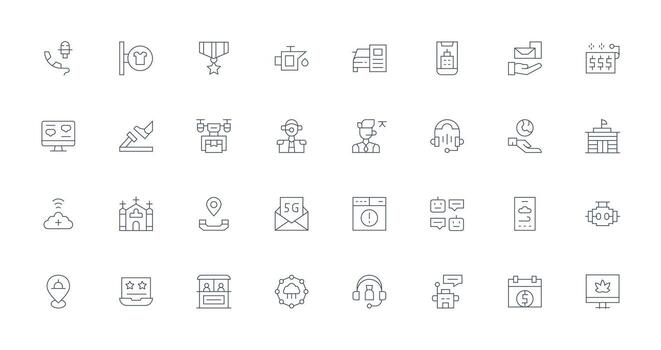 Servicio icono conjunto con 32 Delgado línea gráficos escalable íconos para todas temas vector