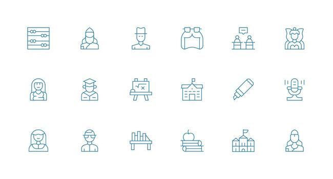 profesor conjunto con 18 mínimo línea íconos interfaz icono colección para diario proyectos vector