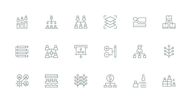 18 íconos para jerarquía en mínimo línea formato sencillo icono paquete vector