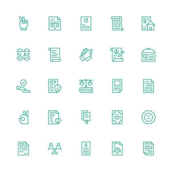 acuerdo conjunto con 25 medio carrera contorno íconos mínimo icono conjunto para interfaz proyectos vector