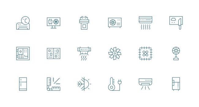 Cooling Icon Collection with 18 Minimal Line Designs Display Icon Pack vector