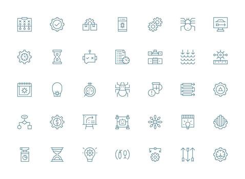 ligero línea estilo proceso íconos con 35 vectores web icono colección
