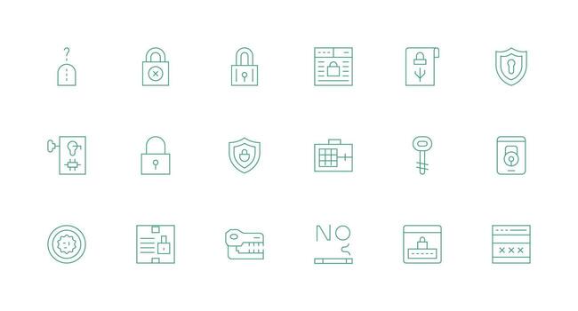 18 mínimo línea íconos para contraseña gráficos ordenado icono conjunto vector