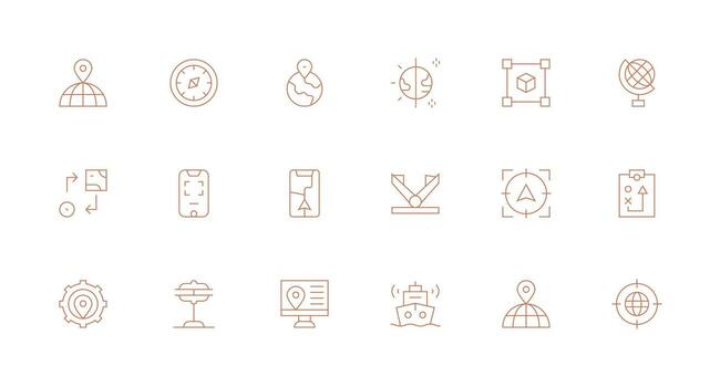 18 mínimo línea estilo íconos desde posicionamiento colección organizado icono paquete para rápido acceso vector