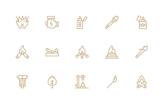 15 Icons for Ignition in Regular Line Format Clean Icon Collection for Web Use vector