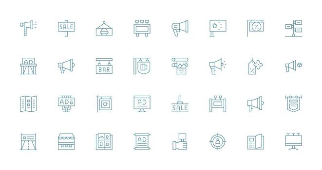 32 Thin Line Icons for Advertising Graphics Fully Editable Icon Set for Web vector