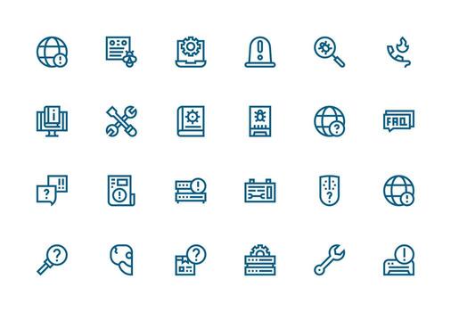Troubleshooting Icon Set with 24 Thick Line Line Graphics Flat Icon Set vector