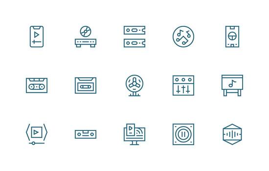 15 íconos para reproducción en regular línea formato simplificado icono paquete para visual herramientas vector