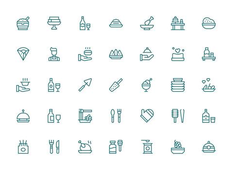 35 Serving Icons in Regular Clean Line Aesthetic Scalable Icons for Cross-Platform Interfaces vector