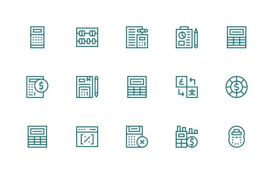 15 cálculo íconos en regular línea estético icono conjunto vector