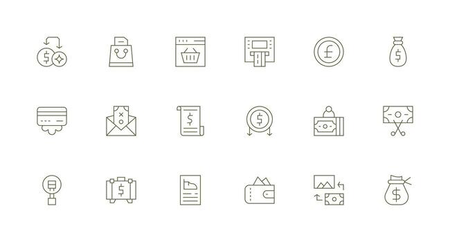 Payment featuring 18 Icons in Minimal Line Design Theme-Based Icon Pack vector