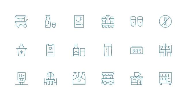 Drinks Set with 18 Minimal Line Icons Layout Icon Collection vector