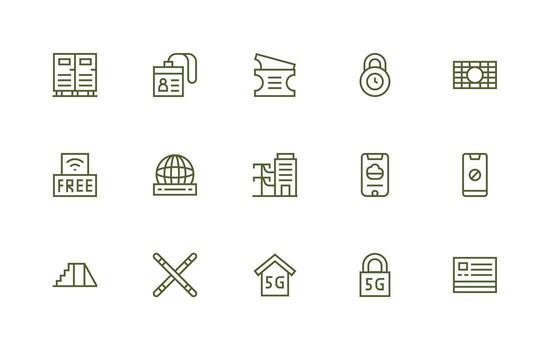 acceso diseño íconos presentando 15 en regular línea estilo moderno icono conjunto vector