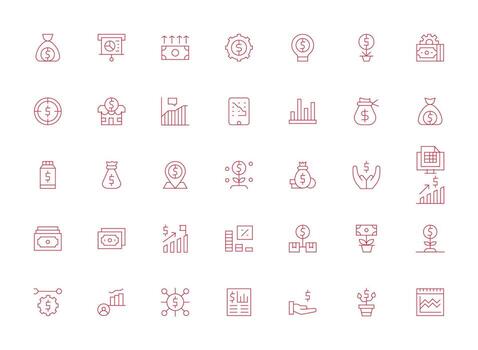 35 Icons for Revenue in Light Line Format Sharp Icons for Presentations vector